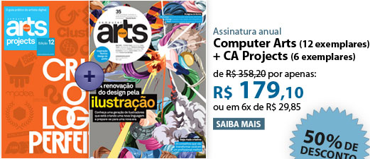 Assinatura Anual Computer Arts + Computer Arts Projects com 50% de desconto e ganhe 6 edições anteriores.